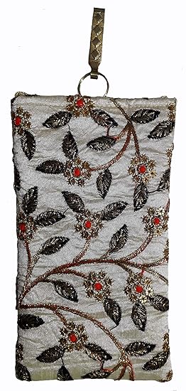 PRODUCTMINE Ethnic Raw Silk Saree Clutch Embroidery Mobile Pouch Waist Clip and with String Ladies Purse Gift for Women - Multi Color