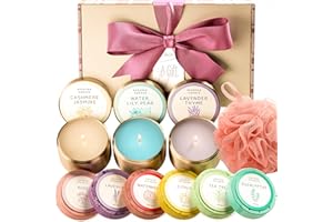 BONJOIE Complete Shower Steamers & Candle Gift Set for Women - Includes 6 Shower Steamers, 3 Scented Candles, & 1 Loofah - Self Care Spa Gifts for Women - Great Birthday or Christmas Gifts for Women