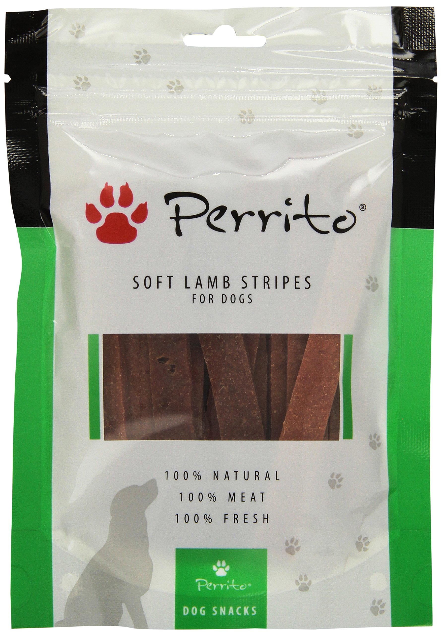 Perrito Soft Lamb Striped Dog Treats, Tender Lamb Meat in Thin Strips (Pack of 2x 100 g)