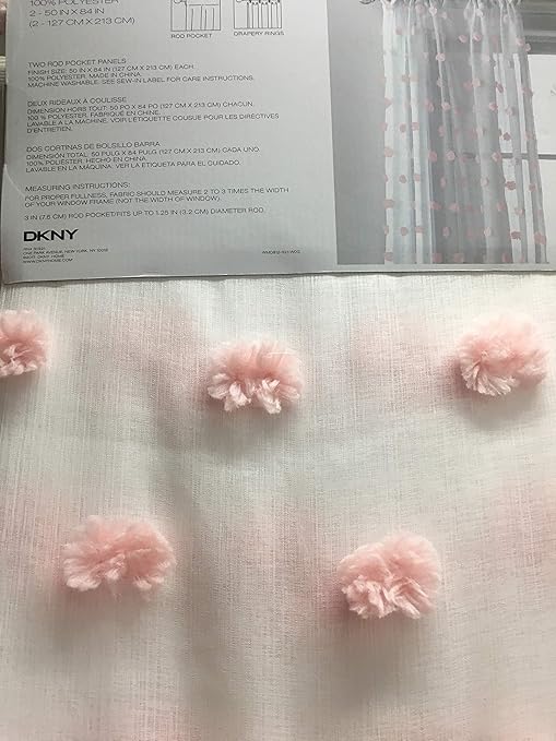 Amazon Com Dkny Poppy Pink Pom Poms On Sheer White Window Rod