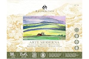 Magnani 1404 Arte Moderna Mixed Media Pad, 140 lb (300gsm), 14x18", 100% Cotton, Extra White, Vegan-Sized Mixed Media Paper for Wet and Dry Art, Absorbent, Acid-Free and UV Resistant