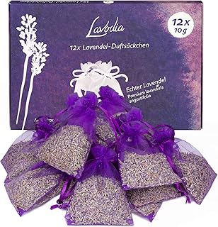 LAVODIA 12x Lavendelsäckchen mit Lavendelblüten, Mottenschutz gegen Motten im Kleiderschrank oder als Lavendel Duftsäckchen zum Entspannen und Schlafen, 120g (12x 10g Lavendel Säckchen)