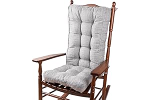 KGPLOME 18 in Jumbo Rocking Chair Cushions with Ties,Non-Slip Durable Linen Pads Thick Padding and Tufted Design for Living Room Rocker (Gray, Set of Seat & Back Cushion)