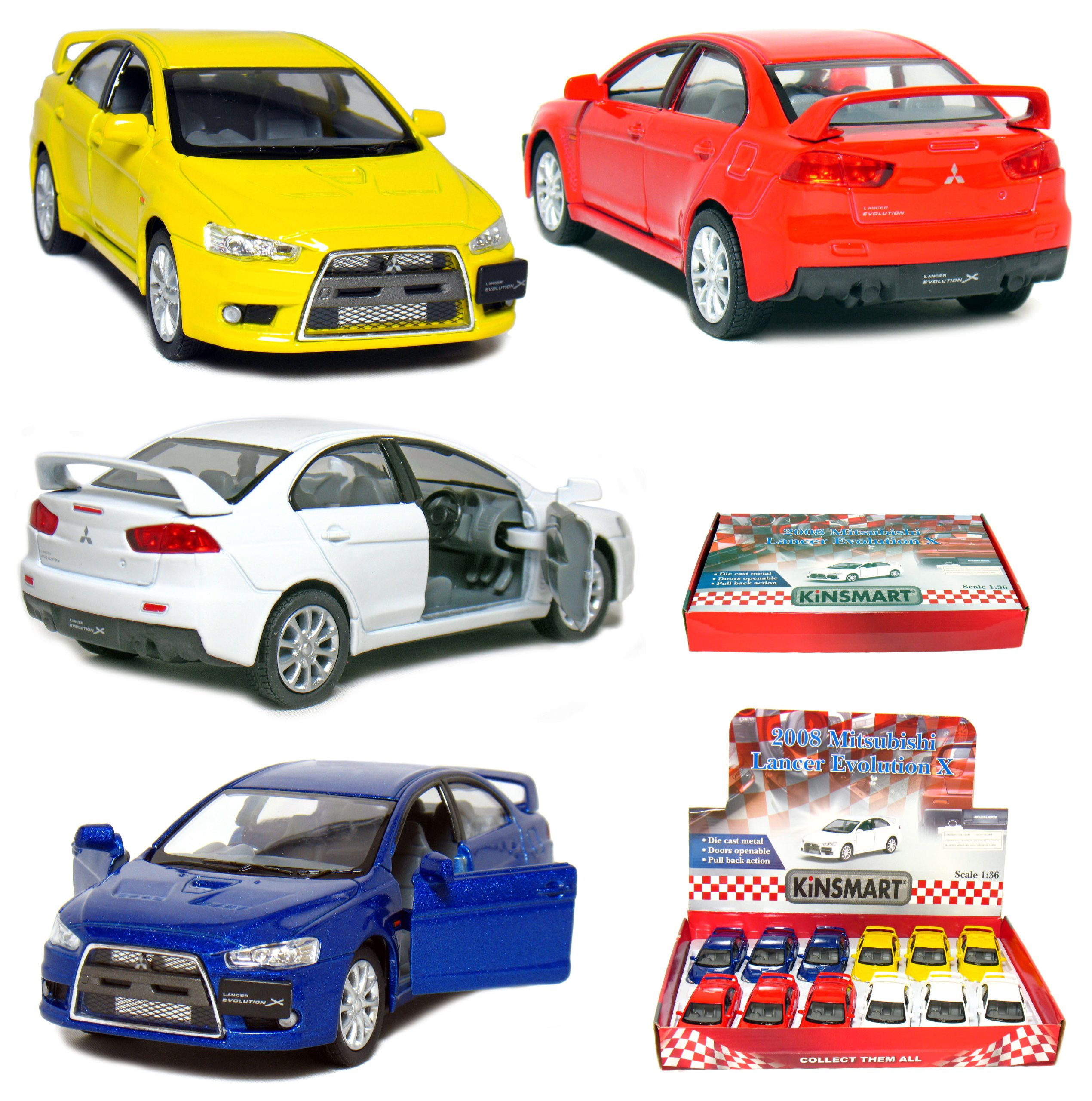 Box of 12 Cars: 5" 2008 Mitsubishi EVO X 1/36