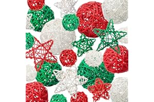 Thyle 26 Pcs Christmas Decorative Balls Decorative Orbs for Bowls Christmas Table Decor Star Shaped Wicker Rattan Balls Decorative Vase Filler Balls for Xmas Home DIY Vase Bowl Filler (Bright Color)