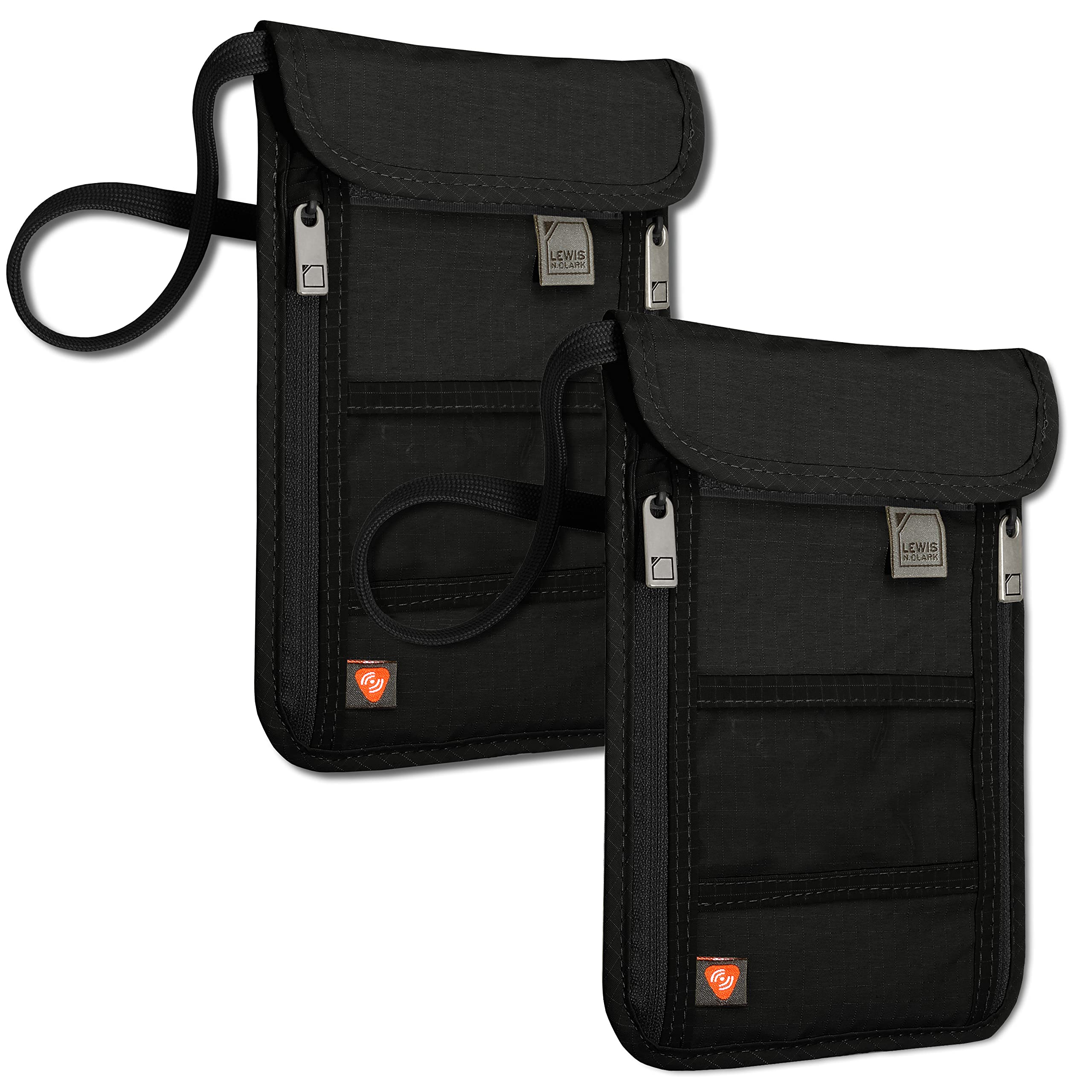 Lewis N. Clark RFID Blocking Stash Neck Wallet, Travel Pouch + Passport Holder for Women & Men, Black/Black, 2 Pack, Black/Black, 2 Pack, Rfid Blocking Stash Neck Wallet, Travel Pouch + Passport Holder for Women & Men