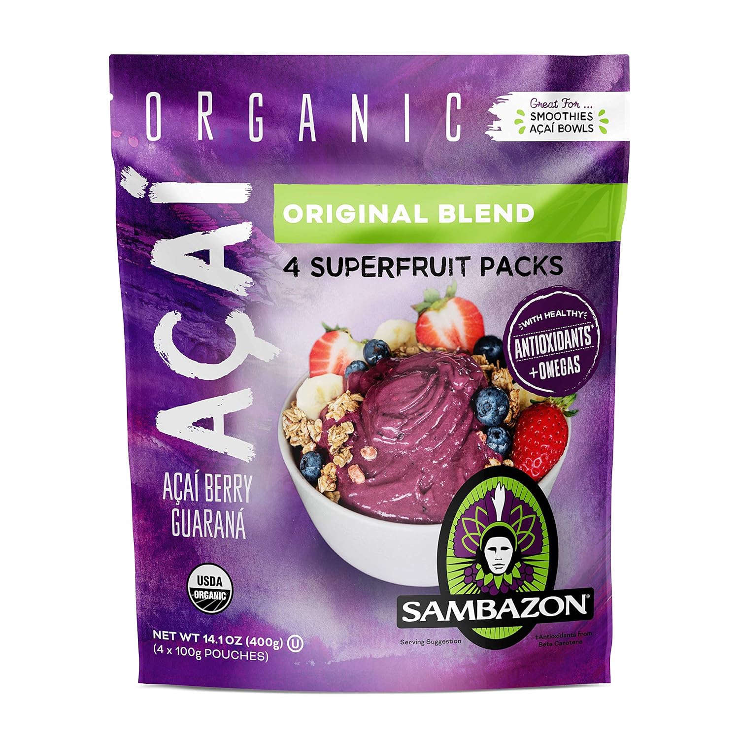 Sambazon Original Blend Smoothie Superfruit Pack, 100g, 4 Count Grocery & Gourmet
