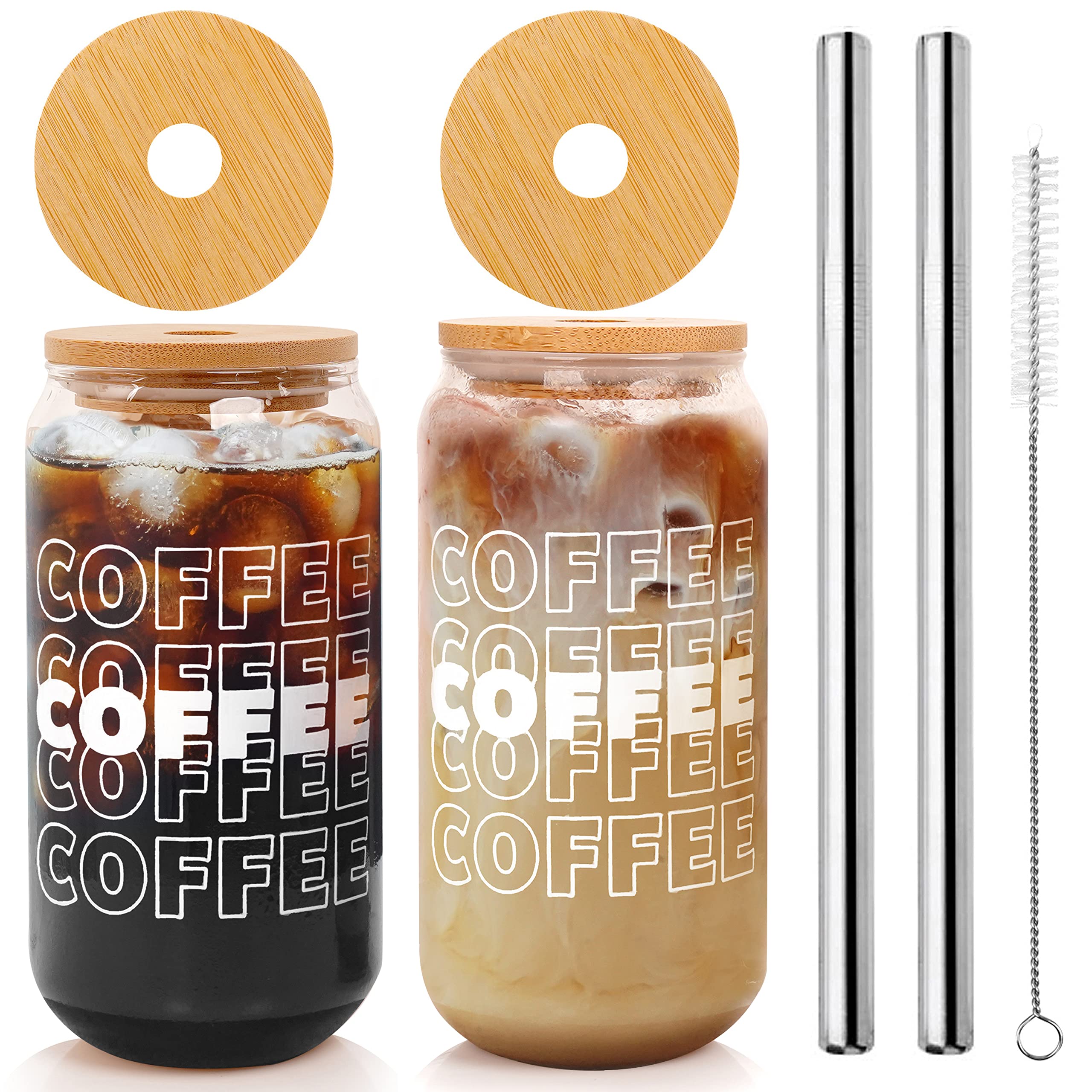 Mason Life 2 Piece Iced Coffee Cup Set, 18oz Glass Tumblers with Lids and Straws, Borosilicate Glass, 1182.94ml Capacity