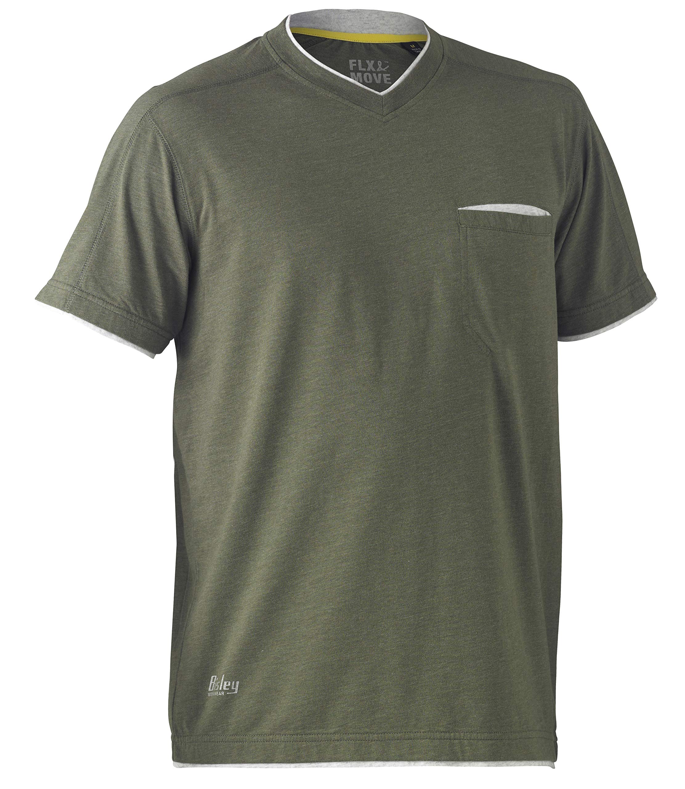Bisley Workwear UKBK1933_BTHY Flex & Move Cotton T-Shirt V-Neck Short Sleeve - Green Marle, XL