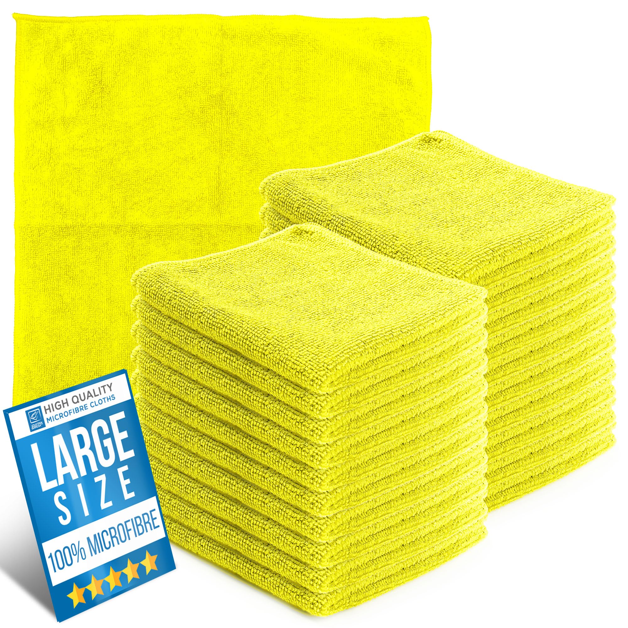 Microfiber Cleaning Cloth, Large Size 40x40cm, Super Absorbent Lint Free Microfibre Cloths Cleaning for Home, Kitchen, Surface, Mirrors, Bathrooms, Motorbike, Car (Yellow, 20)
