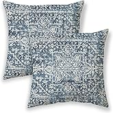 BETGINY Boho Pillow Covers 20x20,Navy Blue Ethnic Design Outdoor Decorative Throw Pillows for Couch, Carpet Pattern Decor Cushion Cover 2 Pcs Farmhouse Linen Pillowcase for Bed Car Safa