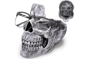 READAEER Skull Glasses Stand Holder, Creative Eyeglasses Holder, Sunglasses Spectacle Display Rack, Key Holder Resin Sculptures for Entryway, Home, Office, Desk, Nightstand (Silver)