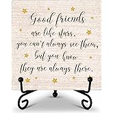 Friend Decor Desk Sign, Good Friends Are Like Stars Wood Sign, Gifts for Good Friends, Rustic Friendship Plaque Sign With Iron Stand, Farmhouse Home Office Decorations -71