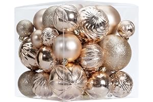 5TH LILY Christmas Ball Ornaments Set（40 pcs）- Hanging Christmas Tree Ball Decorations in 6 Styles and 3 Sizes Shatterproof No Color Fading for Xmas Holiday (Champagne)