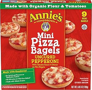 Annie's Frozen Mini Pizza Bagels, Uncured Pepperoni, Snacks, 9 Ct, 6.65 oz