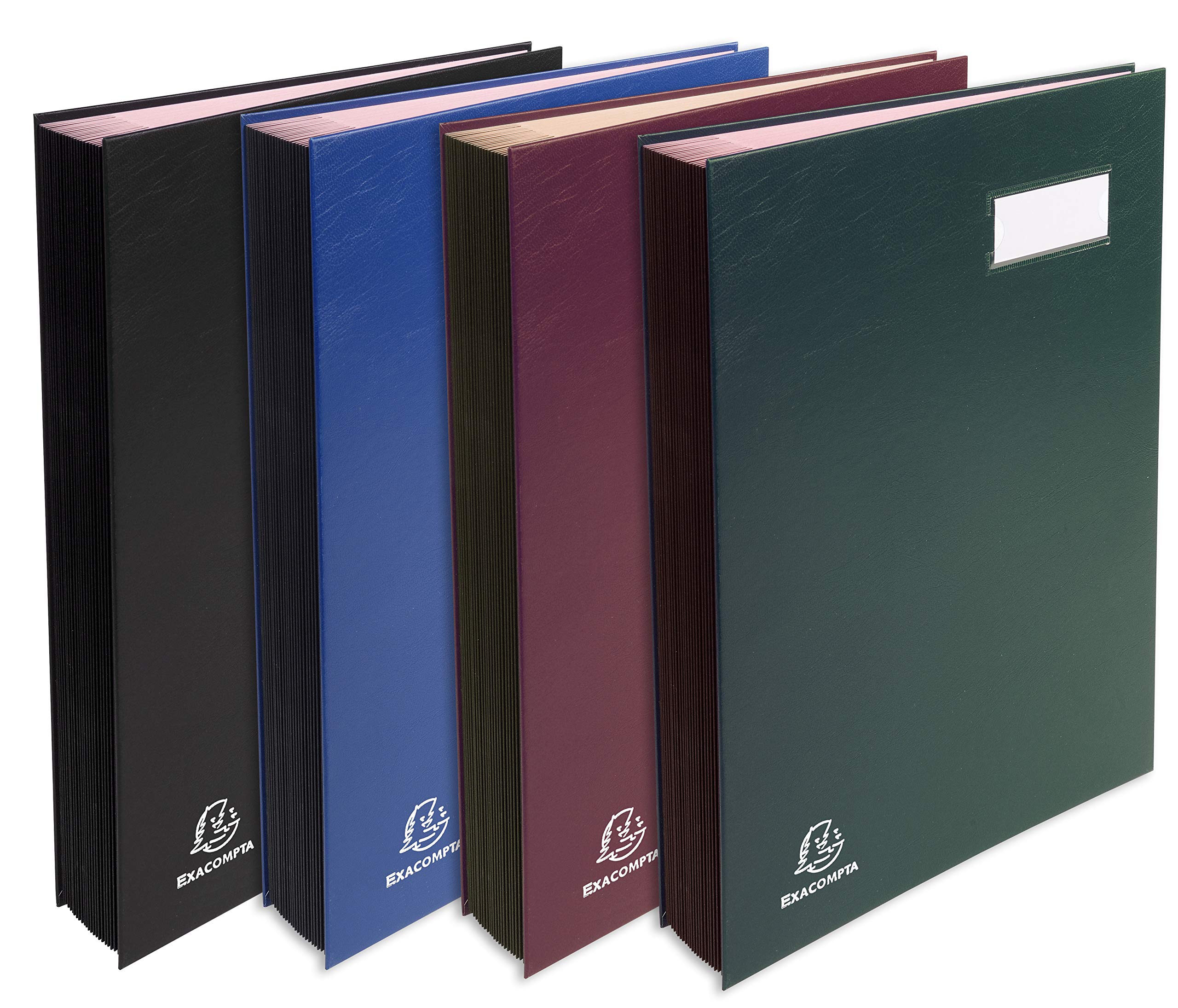 Exacompta - Ref. 22240E - 1 executive signature - canvas gusseted back - label holder - plastic cover - 24 pink card compartments with 3 perforations - 24x32 cm - random colours