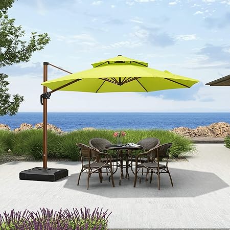 Purple Leaf 11 Feet Double Top Deluxe Wood Pattern Patio Umbrella Offset Hanging Umbrella Cantilever Umbrella Outdoor Market Umbrella Garden Umbrella Lime Green Amazon Co Uk Garden Outdoors