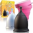 Talisi Menstrual Cups with Foldable Silicone Sterilizer - Soft Reusable Period Starter Kit - Feminine Menstruation Set - Alternative to Tampon Pad Disc - Light & Heavy Flow (Small & Large)