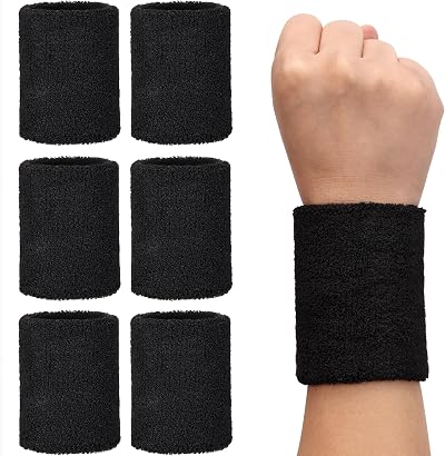H&S Sweat Bands 6 Pack Cotton Spandex Wristbands Gym Tennis Running