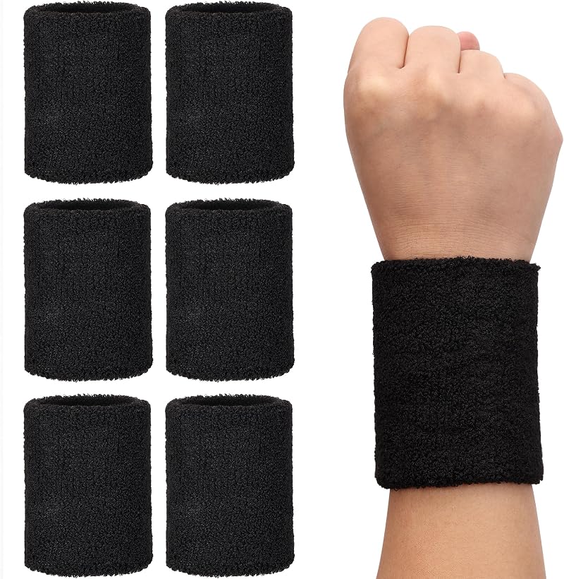 H&S Sweat Bands 6 Pack Cotton Spandex Wristbands Gym Tennis Running