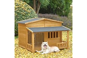 Harper & Bright Designs 47.2" Wooden Dog House, Outdoor & Indoor Dog Crate, Pet Kennel with Porch, Solid Wood, Weatherproof, Medium, Nature