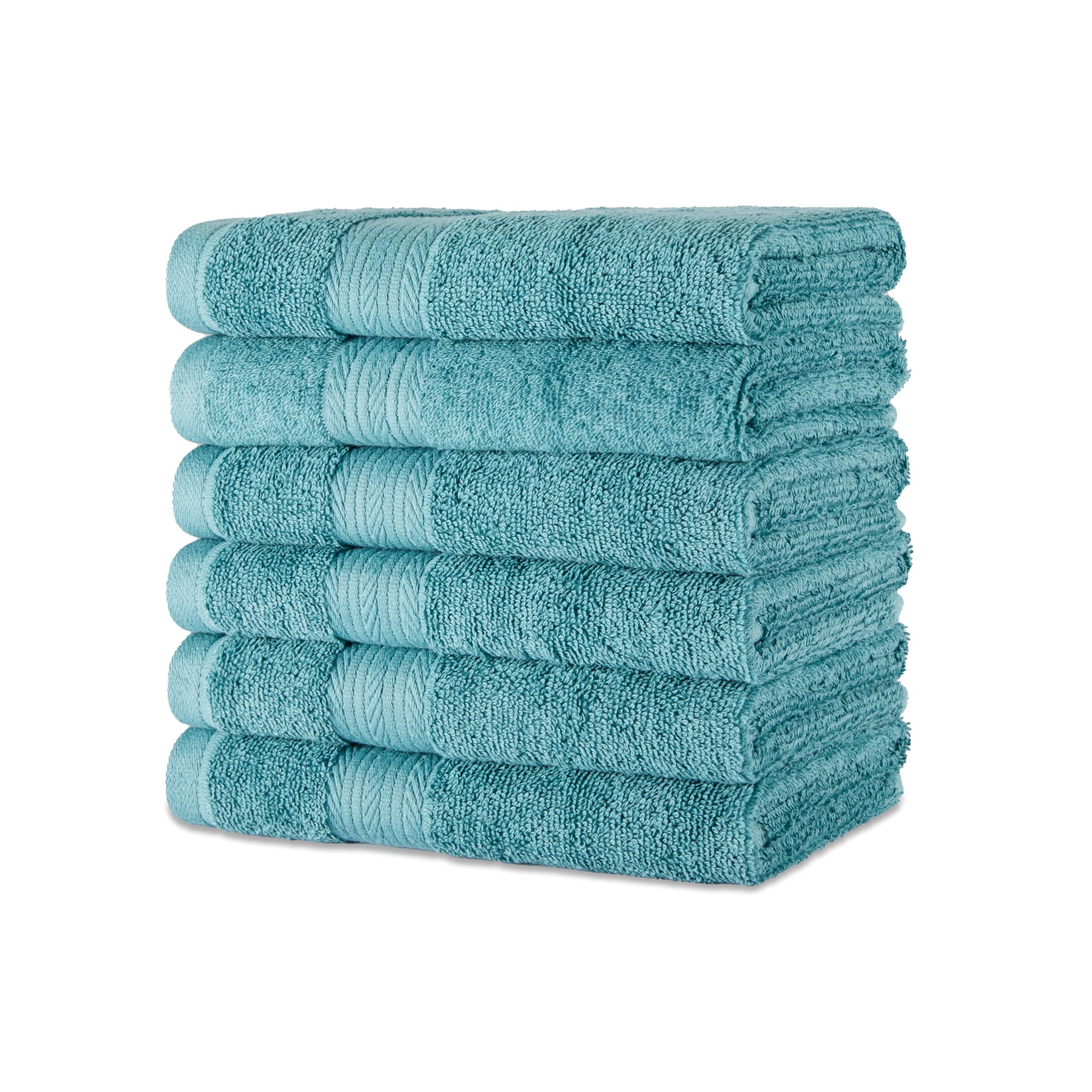 Amazon Basics Fade-Resistant Highly Absorbent 100% Cotton Hand Towel, 16"x26", Teal Green, 6-Pack