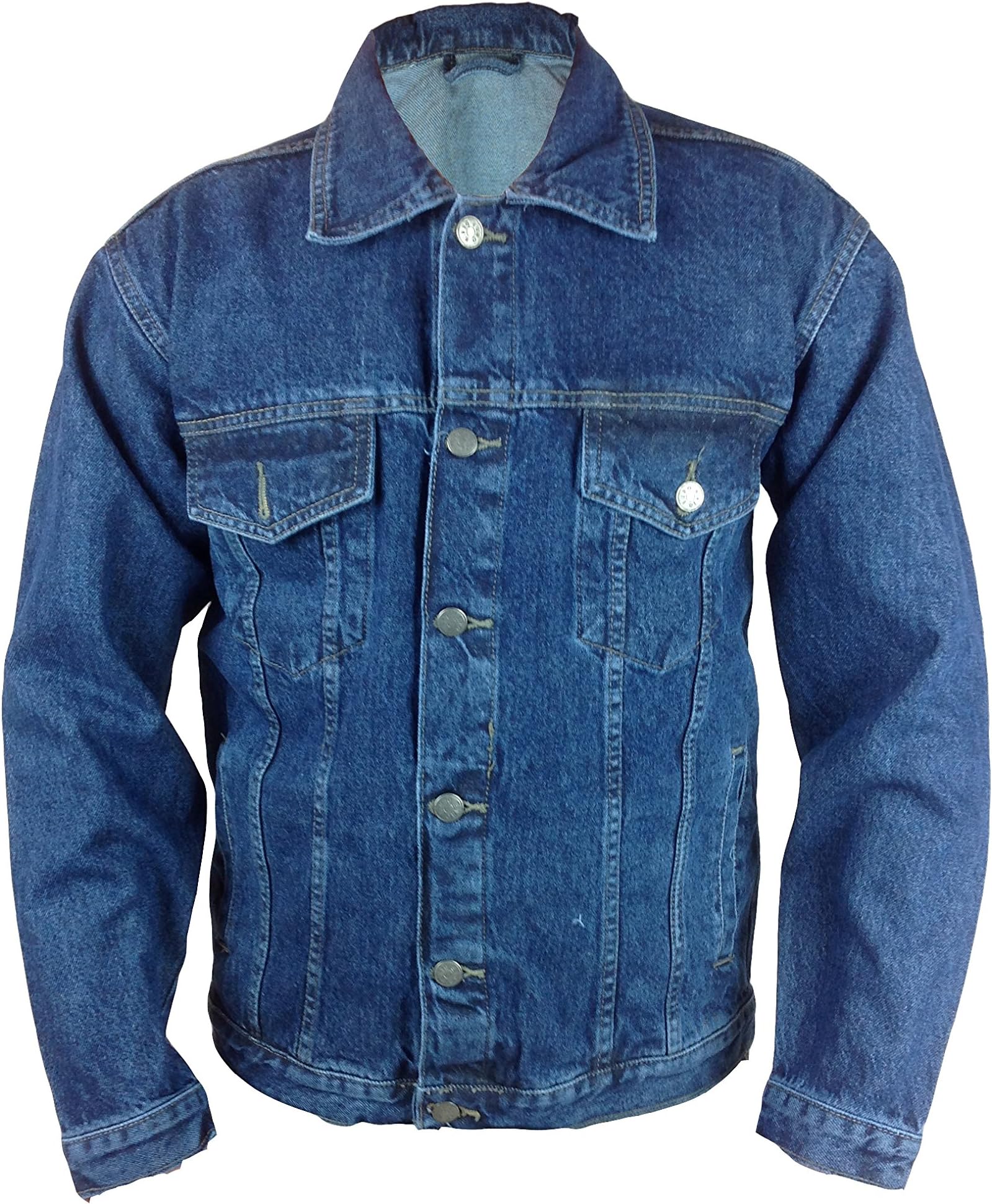 Authentic DenimMens Hard Wearing Denim Jacket 100% Cotton Euro Jeans Casual Regular Fit Button Front with Button Cuffed Sleeves Adjustable Sides Top Stonewash Black S M L XL XXL 3XL