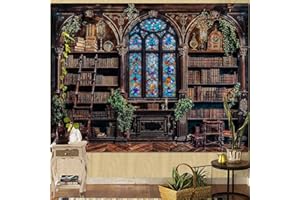 Spenlife Retro Glass Bookshelf Tapestry Wall Decorative Tapestry Bookshelf Tapestries Wall Hanging for Bedroom Living Room Decor E 70"x90"