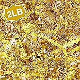 Corlcol 2LB Crinkle Cut Paper Shred Filler for Bag Gift Box Basket Confetti Paper Shreded Stuffing Decoration for Valentine's Day Holiday Party(Gold)