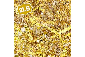 Corlcol 2LB Crinkle Cut Paper Shred Filler for Bag Gift Box Basket Confetti Paper Shreded Stuffing Decoration for Valentine's Day Holiday Party(Gold)