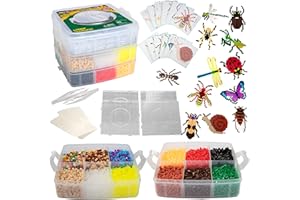 SCS DIRECT 8,000pc DIY Fuse Bead Kit w Carrying Case - Bugs and Insects - 21 Colors, 12 Unique Templates, 4 Peg Boards, Tweezers, Ironing Paper - Works w Perler Beads Kits, Pixel Art Color by Numbers Craft Gift