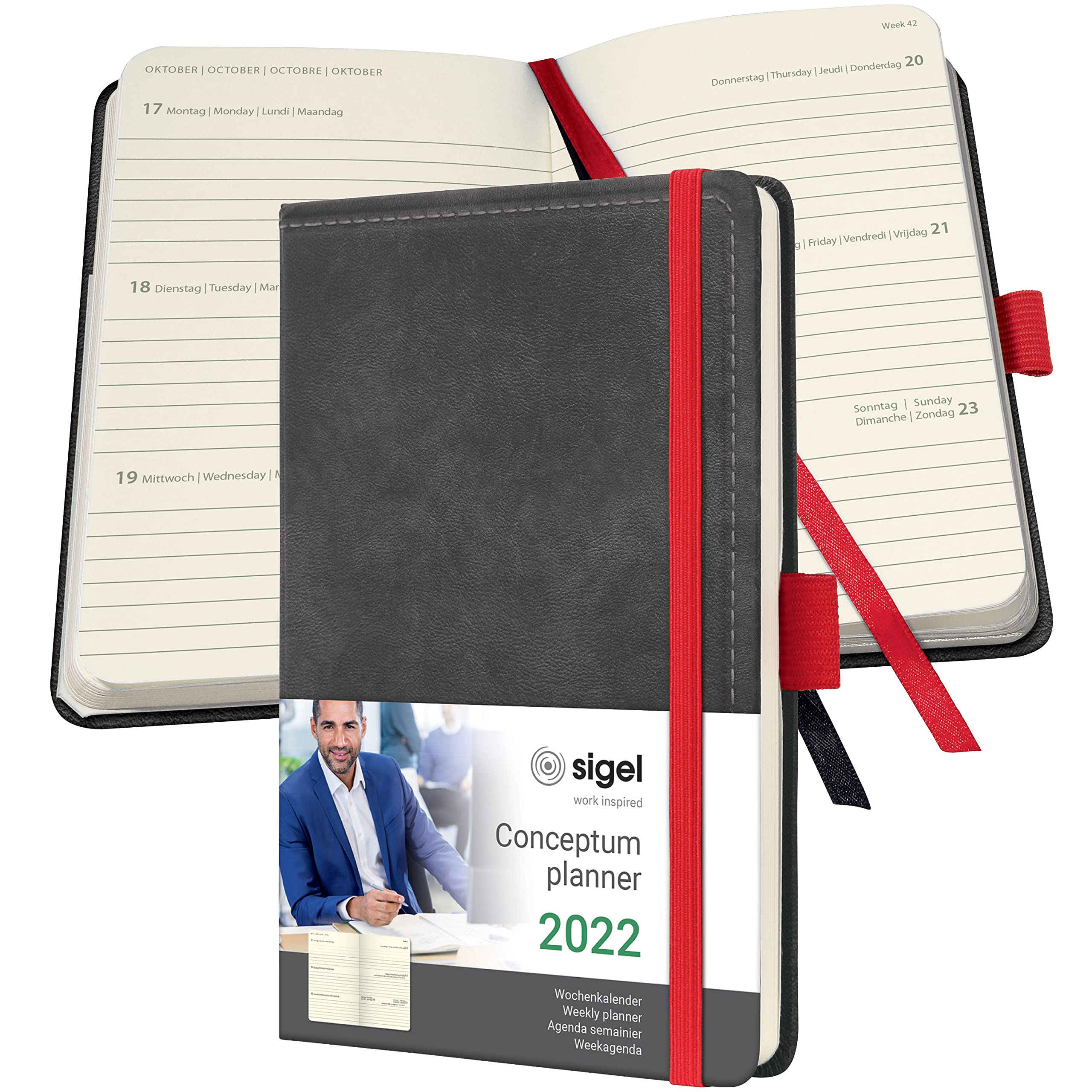 Sigel C2258 Conceptum Weekly Planner 2022 - Vintage Design - Faux Leather - 9,5 x 15 cm - hardcover - 176 Pages - Grey