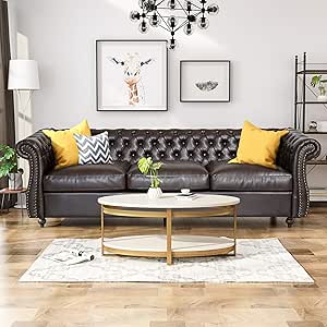 Amazon Com Vita Chesterfield Tufted Faux Leather Sofa With Scroll