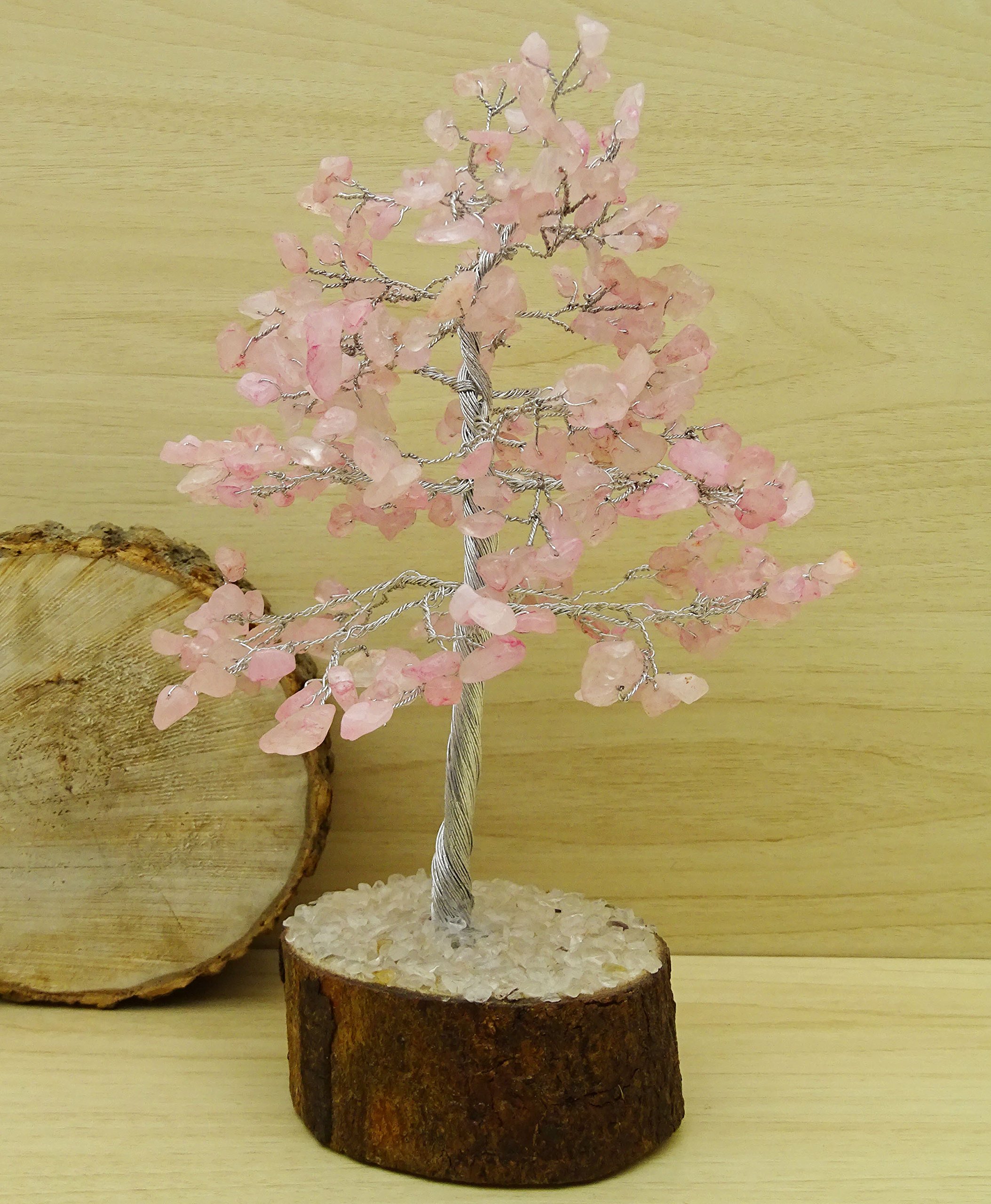 Reikiera Rose Quartz Tree Feng Shui Reiki Healing Stone Spiritual Table Decor - Silver Wire