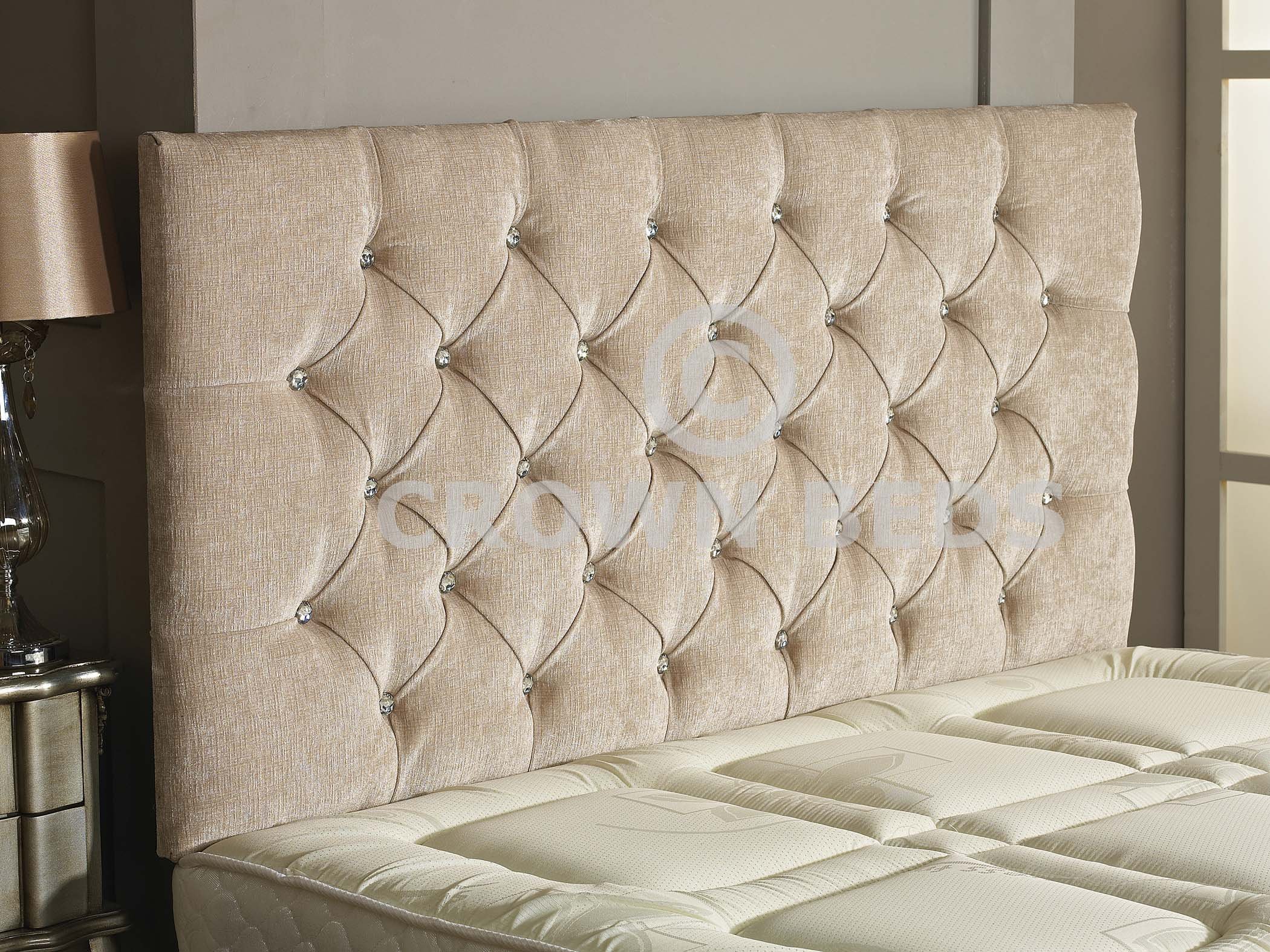 CROWNBEDSUK CHESTERFIELD DIAMANTE BUTTON HEADBOARD IN 2ft5,3ft,4ft,4ft6,5ft,6ft !!!!NEW!!!! (STONE, 5FT (KINGSIZE) DIAMANTE)