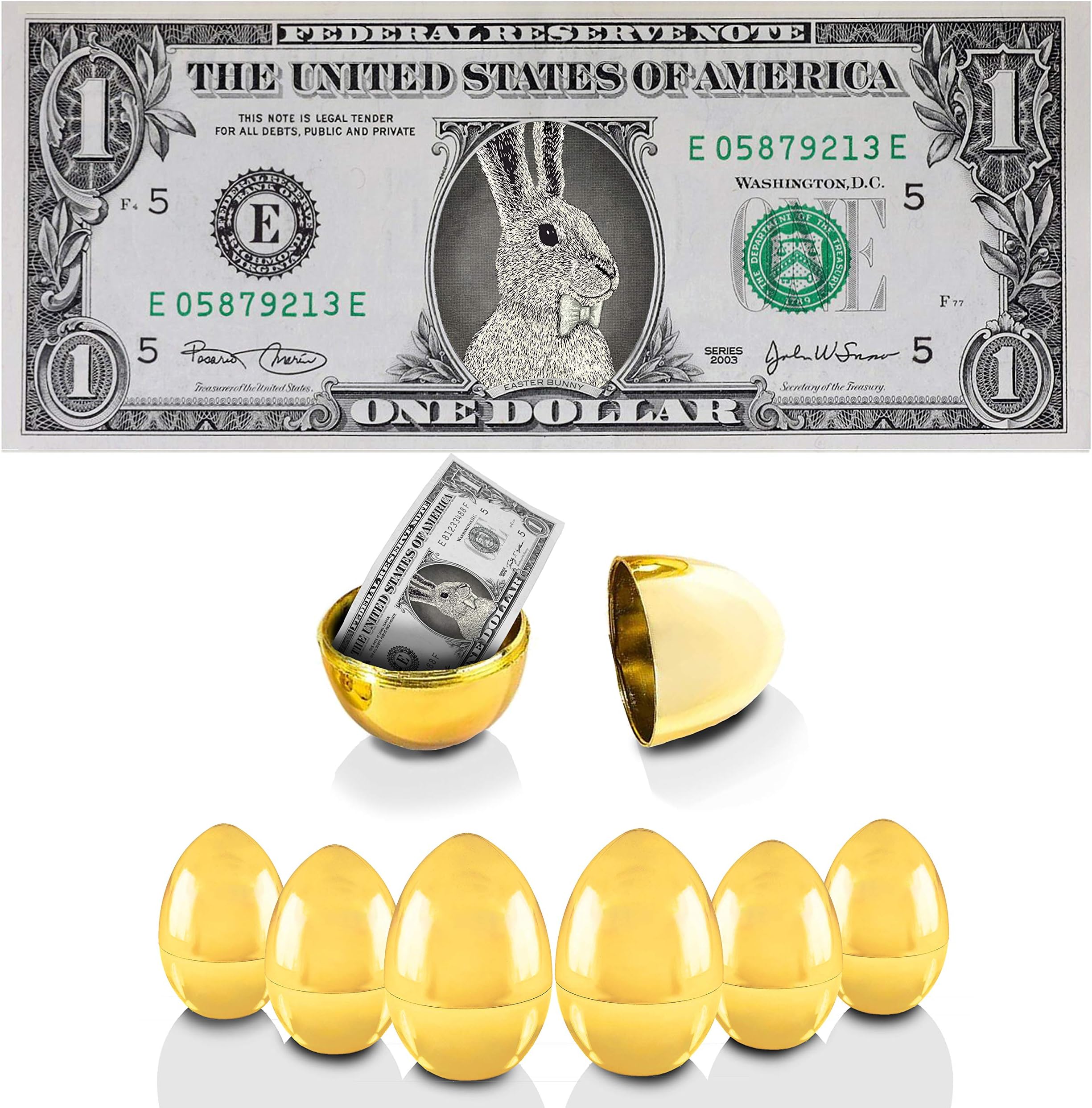 The Official Easter Bunny Dollar Bills, Golden Eggs 6-Pack. Genuine 1.0 Legal Tender. Great Easter Gift Plus Easter Basket Filler and Easter Egg Filler