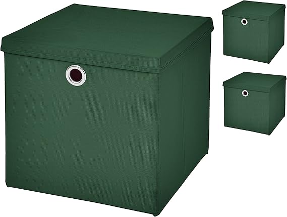 3 pieza verde oscuro plegable caja 33 x 33 x 33 cm caja plegable con tapa: Amazon.es: Hogar