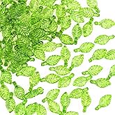 100 Pcs Green Leaf Beads for Jewelry Making, 0.2" x 0.43" Acrylic Leaf Charms, Semi-Transparent Leaf Shaped Beads of Plant Charms for DIY Crafts Women Earring Necklace Anklet Decoration Making