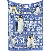 Huglanket Penguin Lover Gifts for Women, Men, Girls for Birthday, Christmas, Flannel Blanket Throws 50"x 65" - Blue