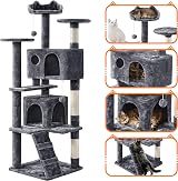 Yaheetech Cat Tree 158cm Tower with Scratching Posts 2 Houses Dark Grey view 4