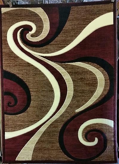 Amazon Com Americana Modern Area Rug Swirl Contemporary Design Burgundy Black Beige 144 6 Feet X 9 Feet Furniture Decor