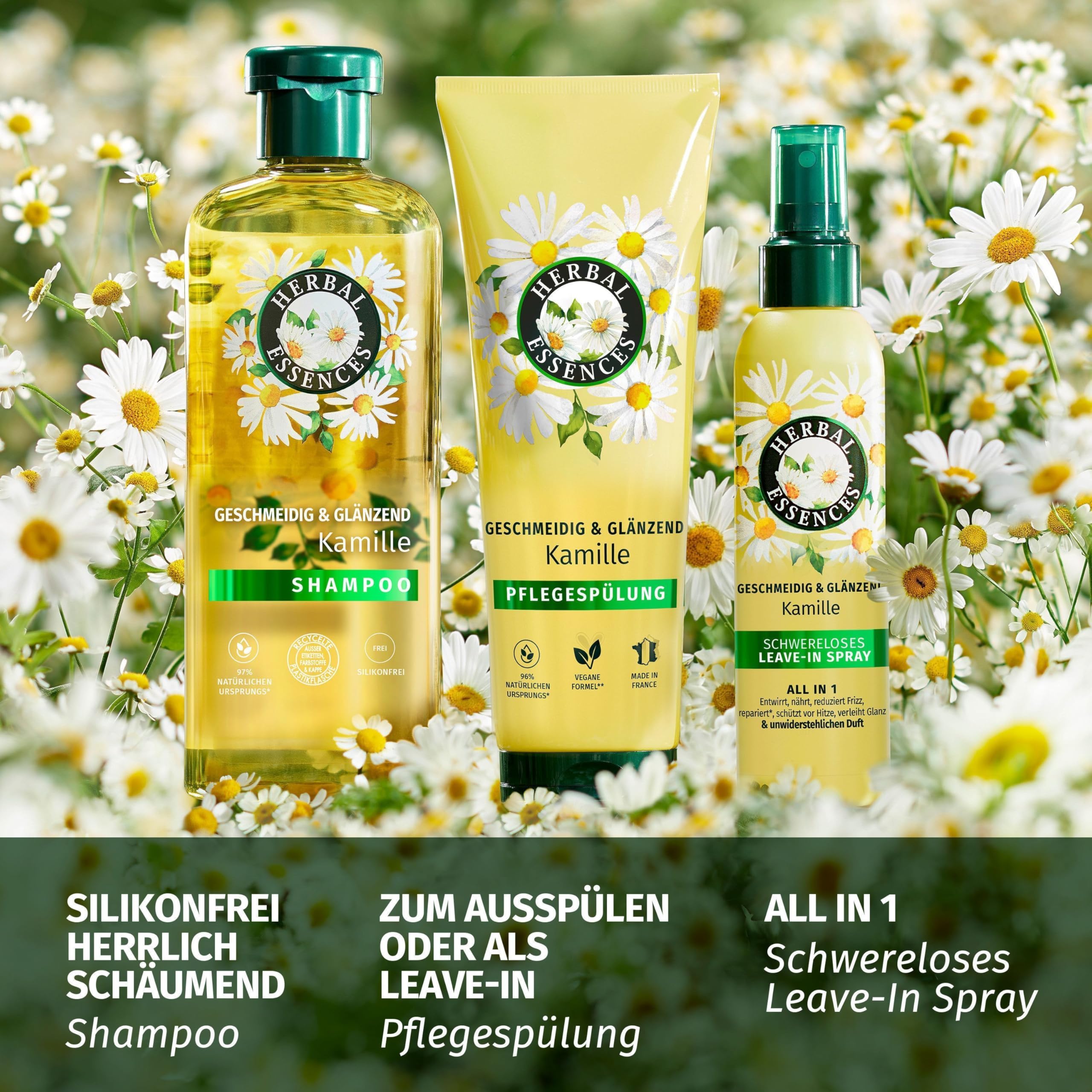 Herbal Essences Geschmeidig & Glänzend Pflegespülung mit Kamille 250ml. Von Stumpfem zu Glänzendem Haar, Mit Kamillenextrakt, Vegan 7