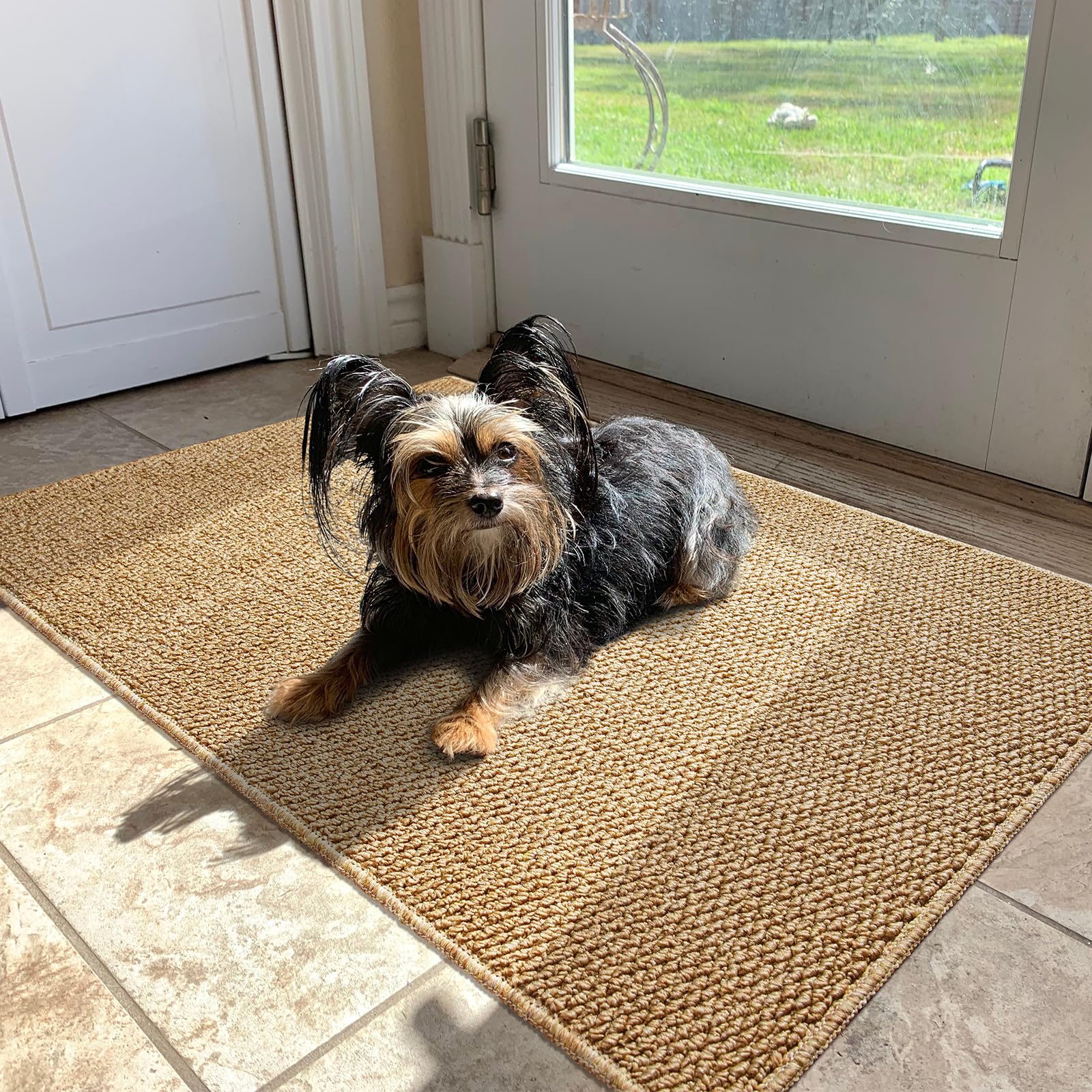Photo 1 of Softlife Faux Jute Washable Area Rug for Front Door Entryway, 3x5 Indoor Non Slip Small Mat for Kictchen Entry Bathroom, Small Solid Boho Natural Rugs for Inside Entrance Hallway, Brown
