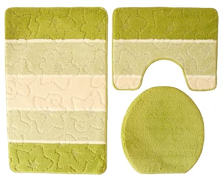 Orion Badgarnitur 3 tlg. Set 50x80 cm kiwi grün beige WC Vorleger mit Ausschnitt für Stand-WC