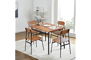 AWQM 43 Inch Dining Table Set for 4, 5-Piece Kitchen Table Set, Rustic Dining Table and Chairs Set, Metal Frame, Oval Chairs, Kitchen Table Set for Small Space, Breakfast Nook