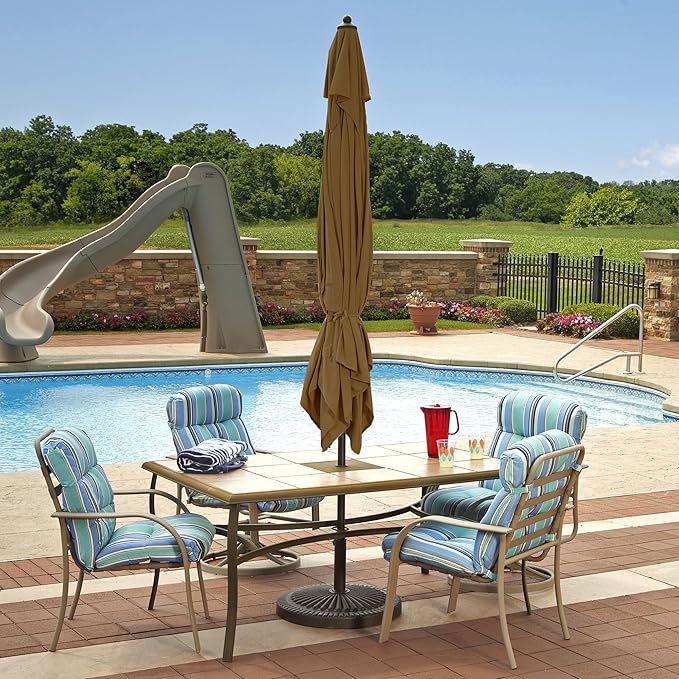Amazon Com Island Umbrella Nu5448st Caspian Rectangular Market Umbrella 8 X 10 Stone Olefin Patio Umbrellas Garden Outdoor