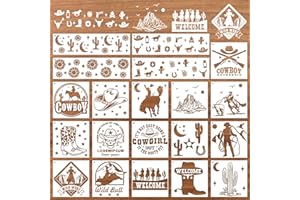Keluna Western Cowboy & Cowgirl Painting Stencils - 20 Reusable Stencils for Wood & Wood Burning, Landscape & Cactus Scenes