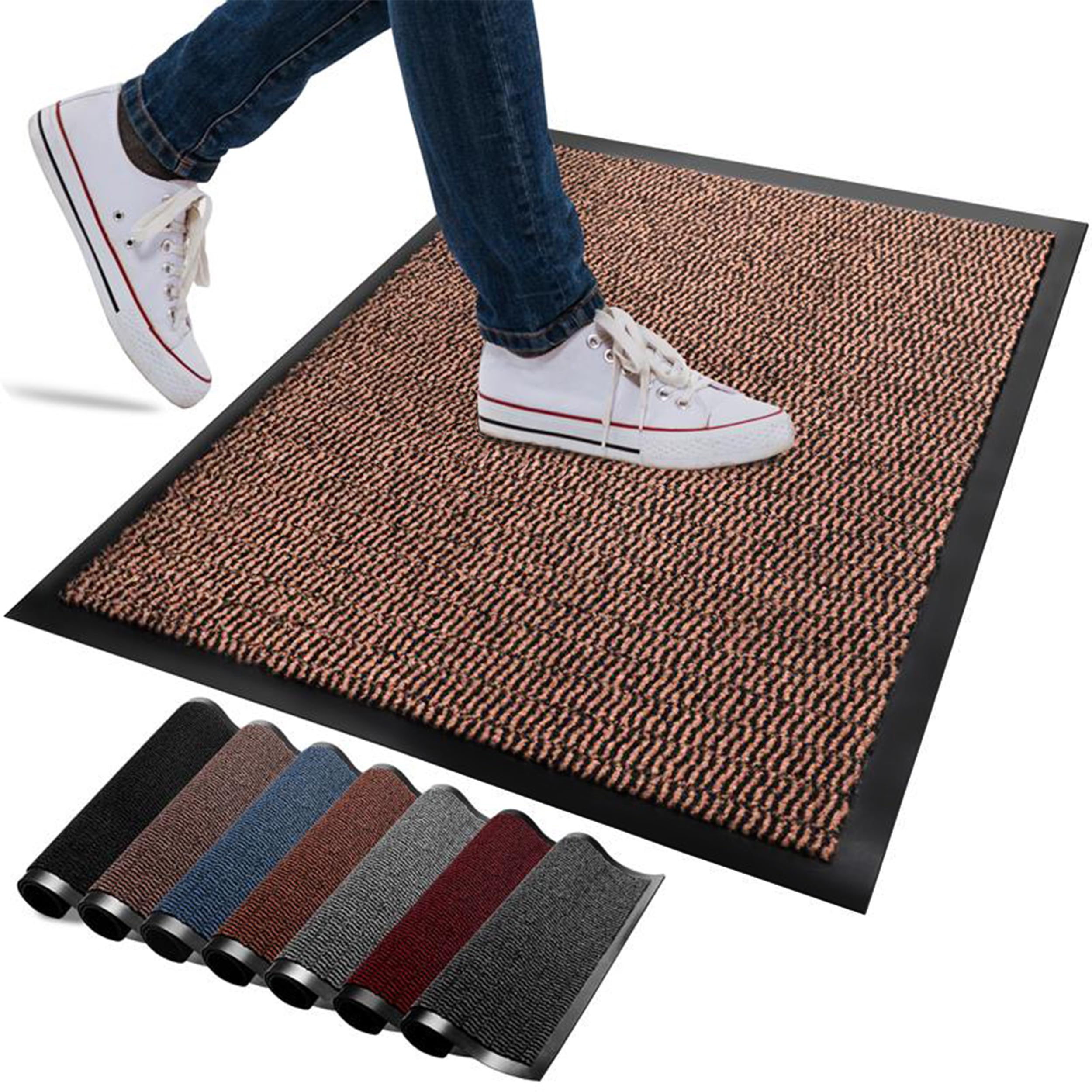 FB FunkyBuys Washable Door Mats Indoor & Outdoor - Non-Slippery Heavy Duty Doormats Indoor - Highly Absorptive Rubber Door Mat - Perfect for Kitchen, Home and Hotel Entrance (Brown, 50x80 CM)