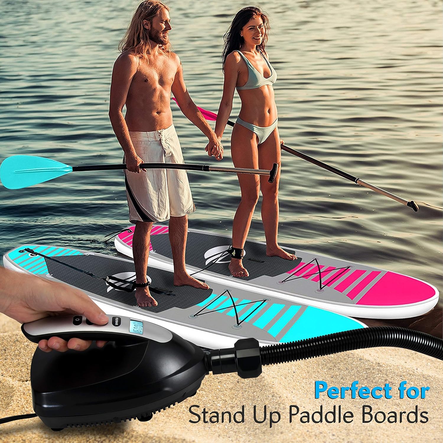 Digital Electric Air Pump Compressor - 110W 12 Volt Quick Air Inflator w/LCD, 0-16 Adjustable PSI - For Water Sport Inflatable SUP Stand Up Paddle Board - SereneLife SLPUMP20: Home Improvement