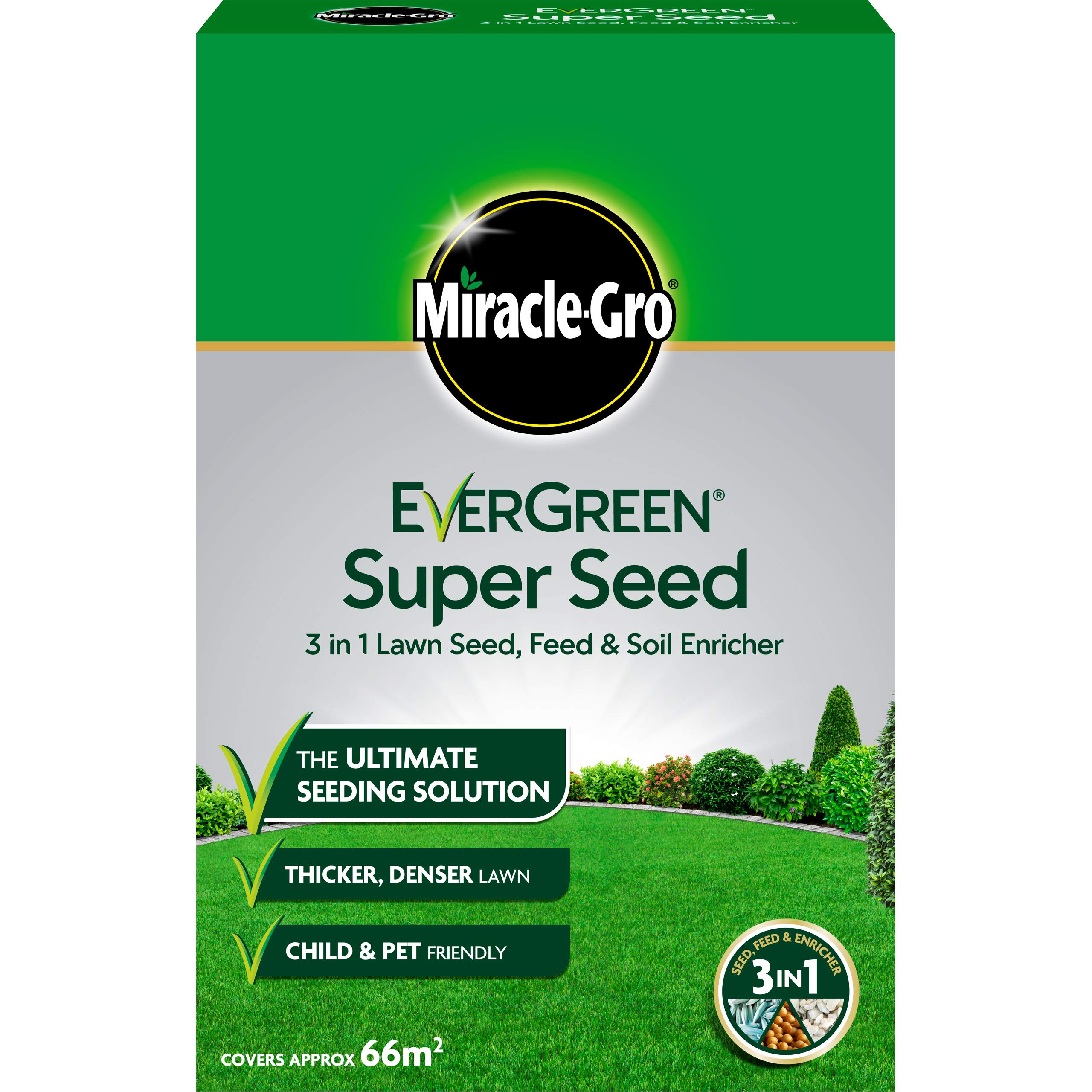 Miracle-Gro 119668 EverGreen Super Seed lawn Seed 2 kg - 66 m2, 3 in 1 Lawn Seed, Feed & Soil Enricher